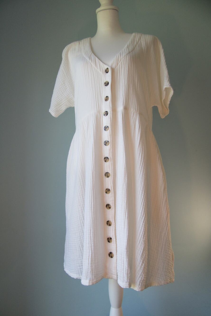 Madewell Lightspun Mini Dress Cotton Gauze Button Front Womens Large White Boho